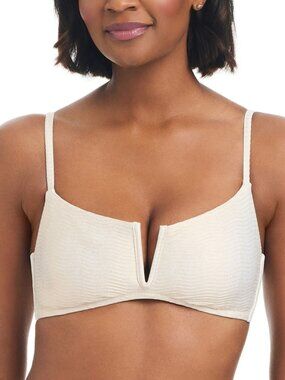 48$ Bar III V-Wire Bandeau Bikini Top Ties at Back Women's Size M US White, Gold